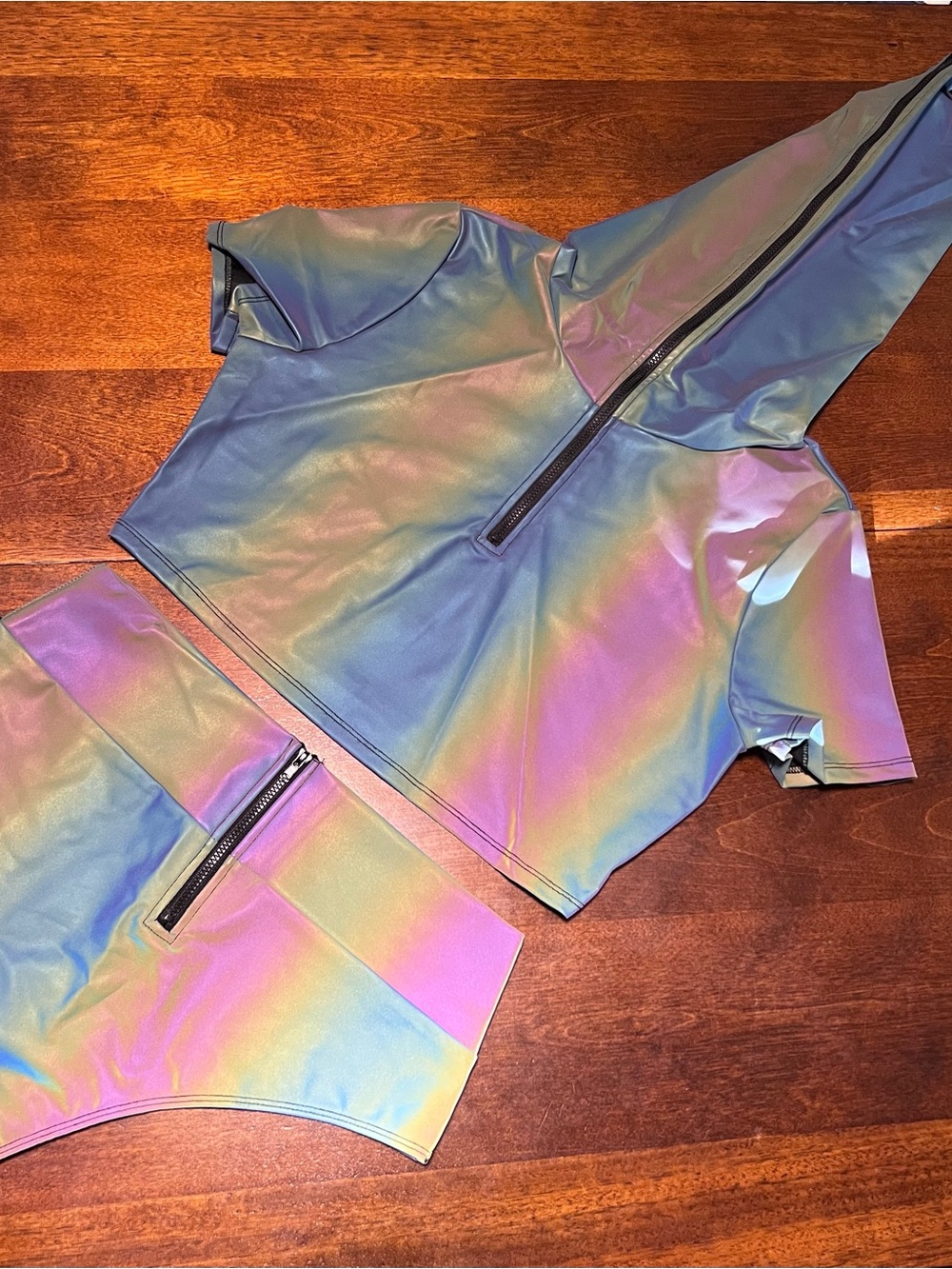 iHeartRaves - Reflective Crop Top & High-Waist Bottoms